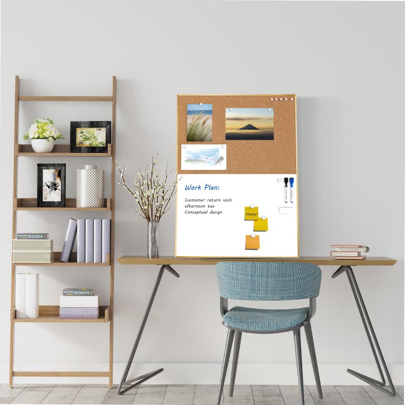 ARCOBIS Cork Board White Board Combo, 24 x 18 Inch Bulletin Board-Gold Frame, Magnetic Dry Erase Board & Corkboard for Wall, Vision Board for Home, Office, School - Image 5