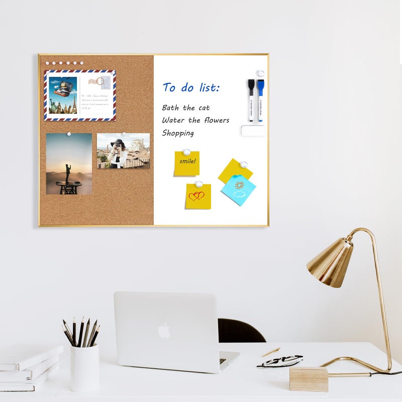 ARCOBIS Cork Board White Board Combo, 24 x 18 Inch Bulletin Board-Gold Frame, Magnetic Dry Erase Board & Corkboard for Wall, Vision Board for Home, Office, School - Image 4