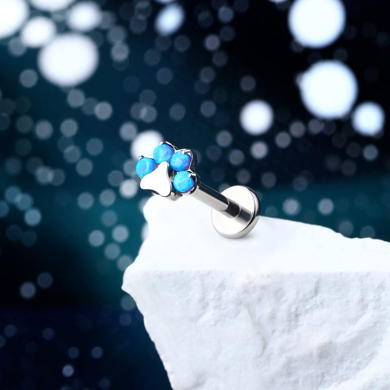 Cocharm G23 Titanium Paw Print Helix Cartilage Stud Earrings 16g Flat Back, Blue Opal Forward Helix, Cartilage Piercing Jewelry 8mm Internally Threaded - Image 5