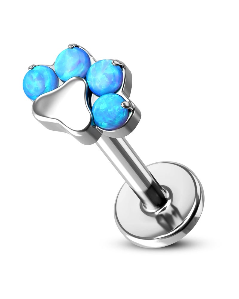 Cocharm G23 Titanium Paw Print Helix Cartilage Stud Earrings 16g Flat Back, Blue Opal Forward Helix, Cartilage Piercing Jewelry 8mm Internally Threaded - Image 1