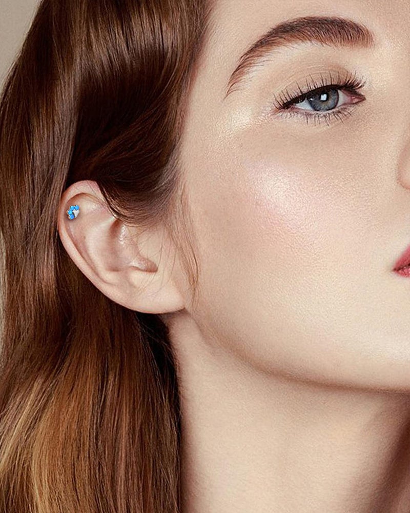 Cocharm G23 Titanium Paw Print Helix Cartilage Stud Earrings 16g Flat Back, Blue Opal Forward Helix, Cartilage Piercing Jewelry 8mm Internally Threaded - Image 2