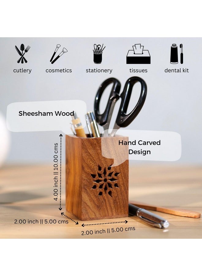 Hashcart Wooden Pen Holder/Stand | Pencil Cup | Makeup Brush Holder | Desk Organizer | Office Table Storage | Art Supply | Home Decor  - Image 3