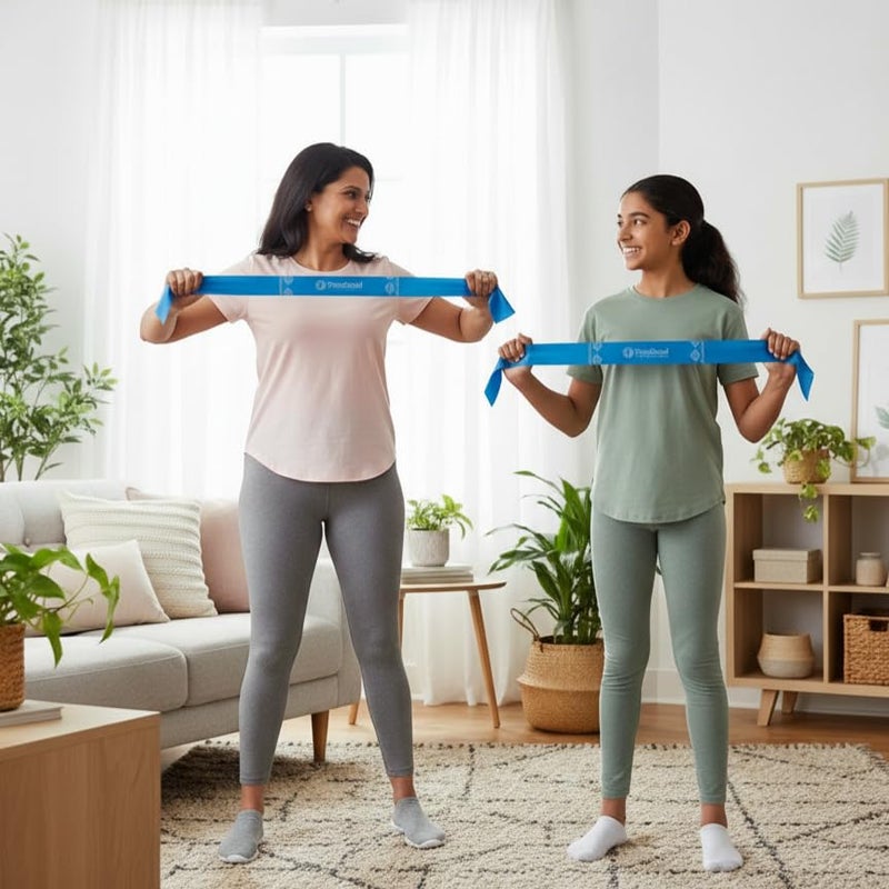 TheraBand شريط تمرين ثيراباند مقاومة متوسطة خالي من اللاتكس بطول 5 أقدام وعرض 4 بوصات باللون الأزرق - Image 5