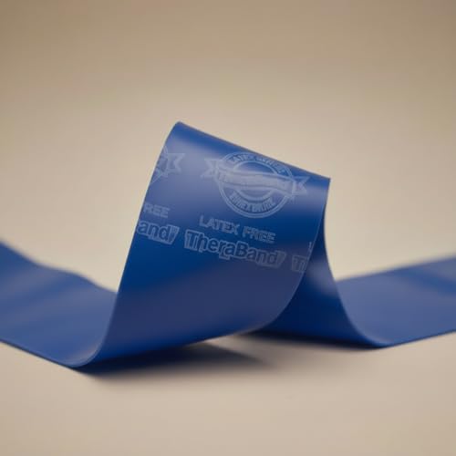 TheraBand شريط تمرين ثيراباند مقاومة متوسطة خالي من اللاتكس بطول 5 أقدام وعرض 4 بوصات باللون الأزرق - Image 4