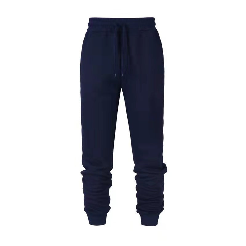 2021 Mens Casual Sweatpants Autumn Winter Solid Color Loose Fit Navy blue 