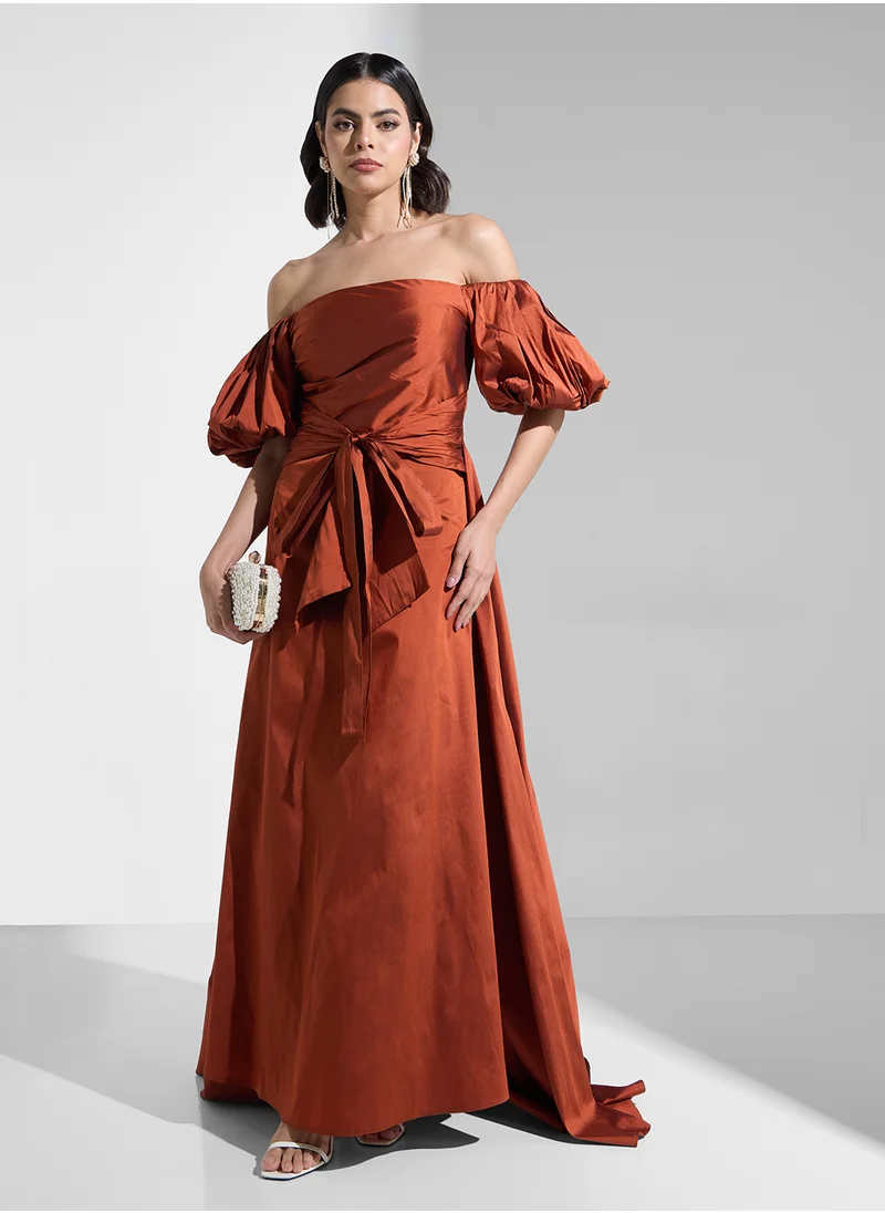 ايرا Bardot Tie Detail Dress