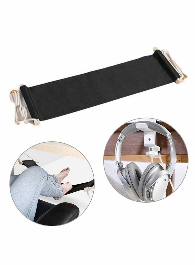 Y&D Foot Hammock Ergonomic Rest Portable Adjustable Desk Stand for Home Office with Headphones Holder Black Height Flight Carry on Wrap  - Image 3