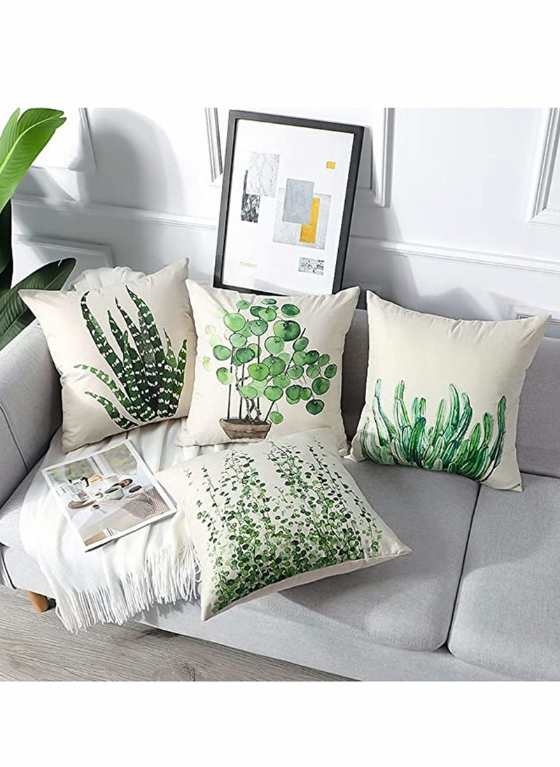 Excefore Pillows Set of 4 Decorative Throw Pillow Covers 45 x 45 cm, Green Leaf Waterproof Cushion Covers  - Image 3