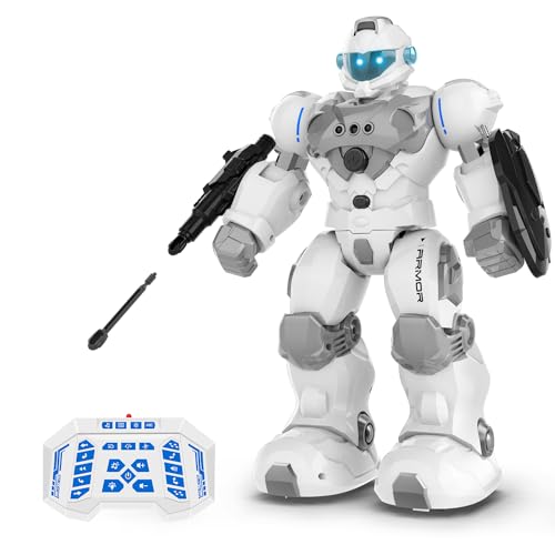 STEMTRON Robot Toys for Kids Programmable Remote Control Robot with Intelligent Gesture Sensing Recharge Singing Dancing Mode Launcher White - Image 1