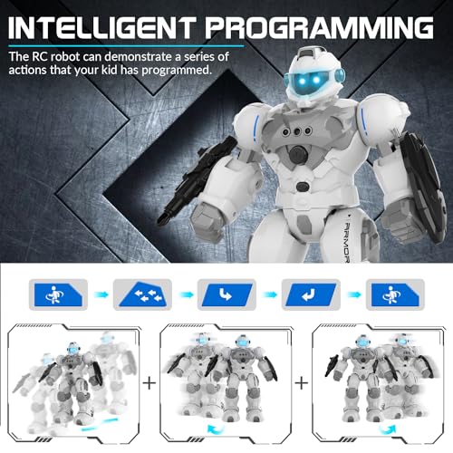 STEMTRON Robot Toys for Kids Programmable Remote Control Robot with Intelligent Gesture Sensing Recharge Singing Dancing Mode Launcher White - Image 5