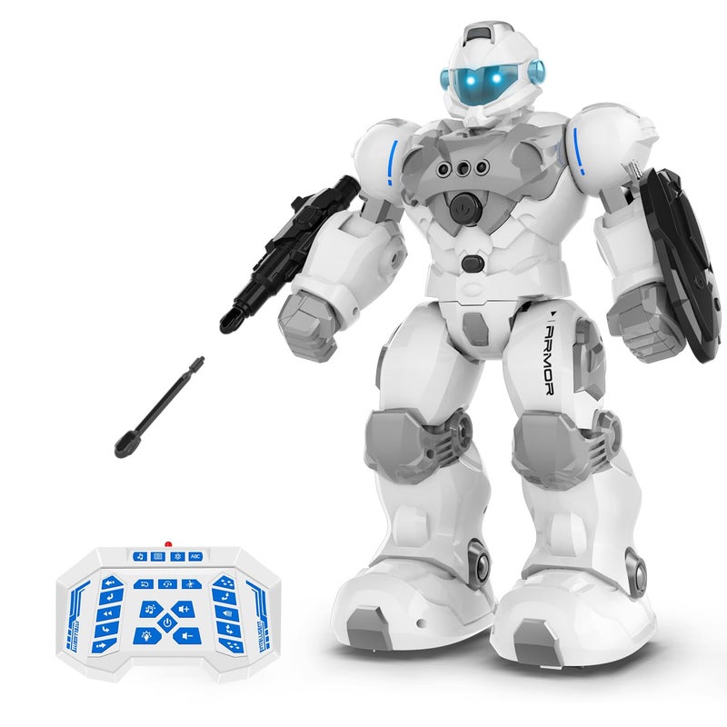 STEMTRON Robot Toys for Kids Programmable Remote Control Robot with Intelligent Gesture Sensing Recharge Singing Dancing Mode Launcher White - Image 3