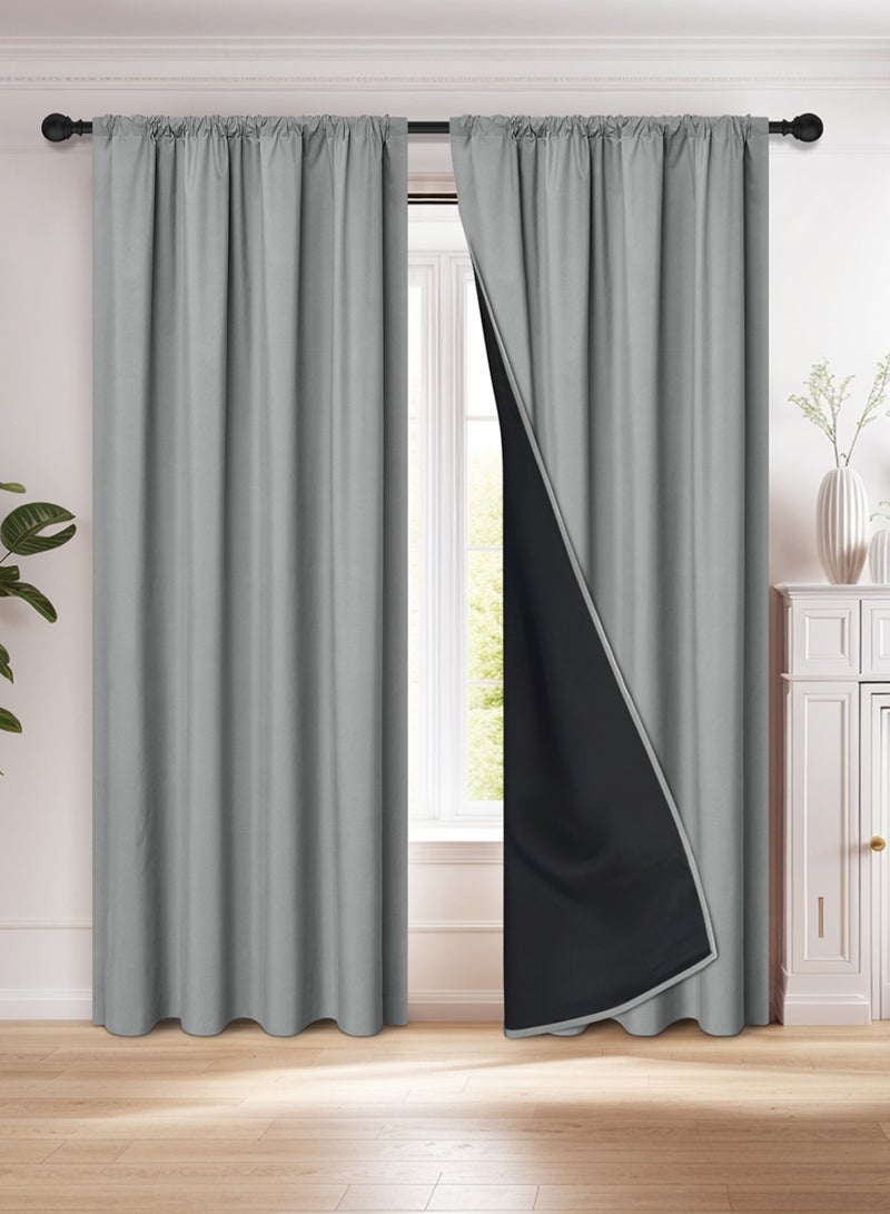 EzzySo 2 Panels 100% Blackout Curtains 2 Pieces Window Coverings for Bedroom Thermal Insulated Room Darkening Curtains Grommet Light Blocking Blackout Drapes for Living Room Home Grey  - Image 1