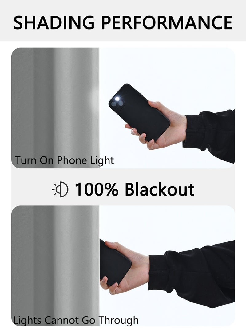EzzySo 2 Panels 100% Blackout Curtains 2 Pieces Window Coverings for Bedroom Thermal Insulated Room Darkening Curtains Grommet Light Blocking Blackout Drapes for Living Room Home Grey  - Image 4