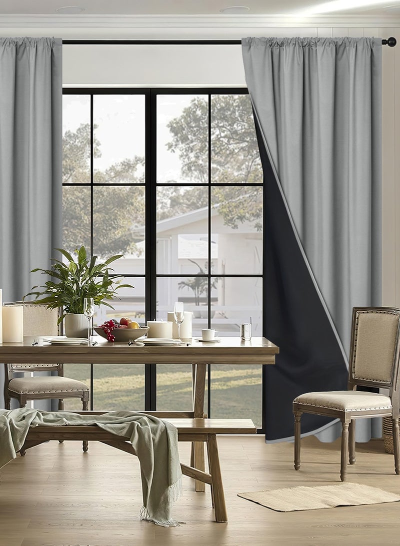 EzzySo 2 Panels 100% Blackout Curtains 2 Pieces Window Coverings for Bedroom Thermal Insulated Room Darkening Curtains Grommet Light Blocking Blackout Drapes for Living Room Home Grey  - Image 2
