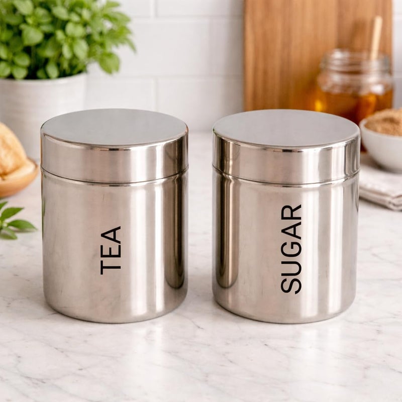 VISAXMI Stainless Steel Tea Sugar Container (Set of 2) l Storage Jar for Kitchen | Steel Canister | Steel Dabba | Containers for Kitchen (800 ml Approx) - Image 5