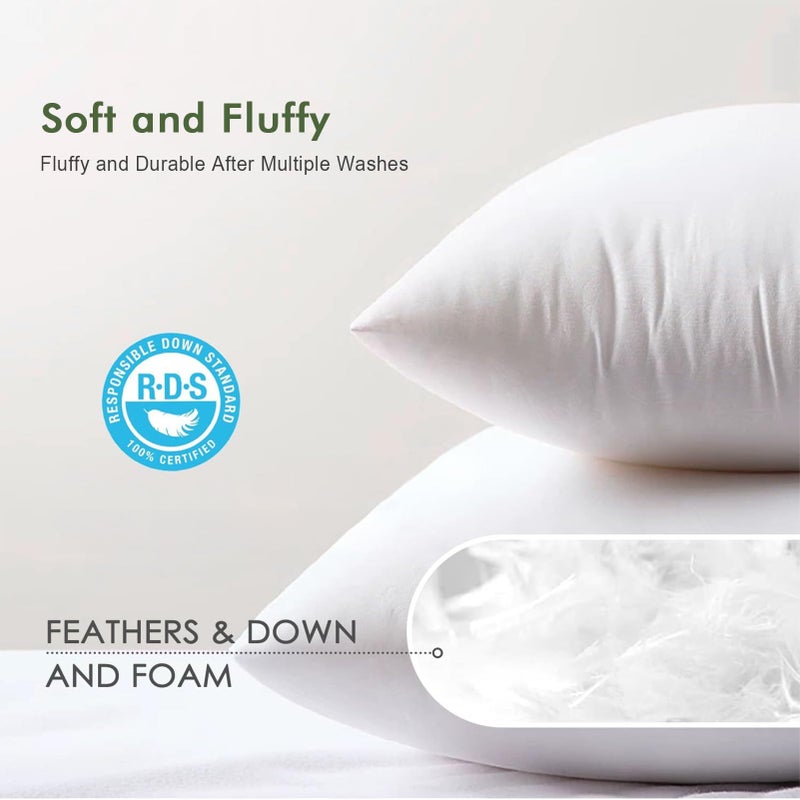 TOPGREEN Feather Down Throw Pillow Inserts 20 x 20, Set of 2, 100% Organic Cotton Shell, Soft Decorative Square Pillows Insert for Living Room Sofa, Couch, or Bed (White) - Image 5