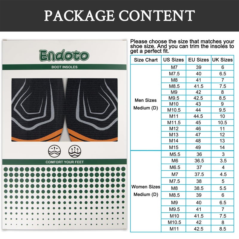 Endoto Square Toe Insoles for Ariat Cowboy Boots, Replacement Shoe Inserts for Men Foot Comfort All Day(Size:M11-EU44.5) - Image 4