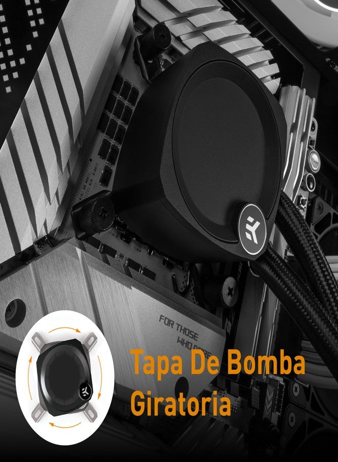 إي كي مبرد المعالج السائل المتكامل EK Water Blocks Nucleus AIO CR240 Dark مزود بمراوح FPT، لتبريد مكونات الكمبيوتر، مروحة 120 مم، متوافق مع أحدث معالجات Intel و AMD. - Image 4