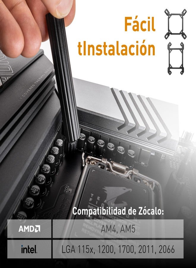 إي كي مبرد المعالج السائل المتكامل EK Water Blocks Nucleus AIO CR240 Dark مزود بمراوح FPT، لتبريد مكونات الكمبيوتر، مروحة 120 مم، متوافق مع أحدث معالجات Intel و AMD. - Image 2