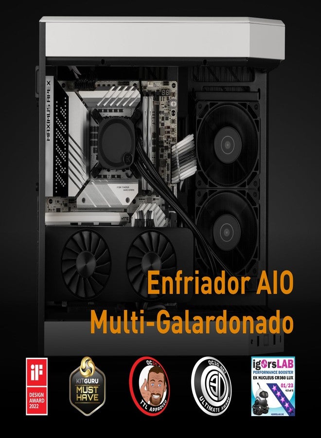 إي كي مبرد المعالج السائل المتكامل EK Water Blocks Nucleus AIO CR240 Dark مزود بمراوح FPT، لتبريد مكونات الكمبيوتر، مروحة 120 مم، متوافق مع أحدث معالجات Intel و AMD. - Image 3