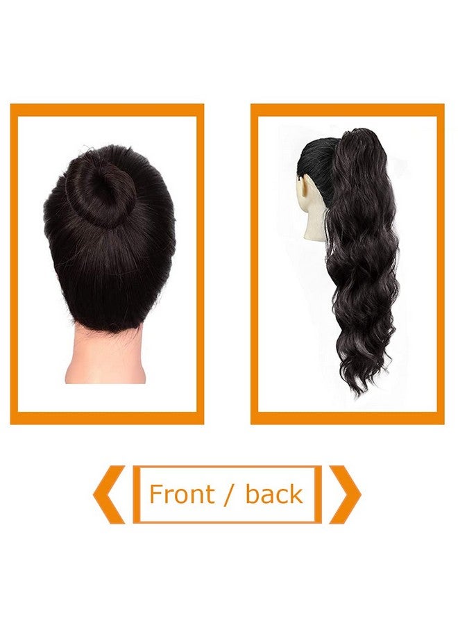 KETHBE 24 Inch Long Body Wave Ponytail Hair Extension Synthetic Heat Resistant Wrap Around Drawstring Curly Wavy Ponytail Hairpieces For Women(Natural Black)  - Image 4