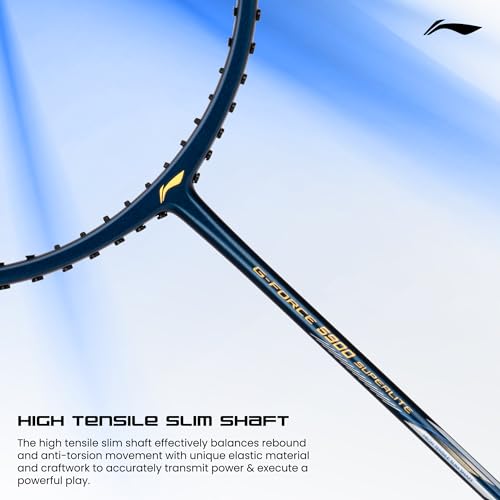 Li-Ning G-Force 5900 Superlite Strung Badminton Racquet with Free Head Cover| 79 Grams (Navy/Gold/White) - Image 3