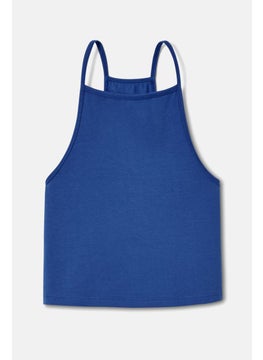 Tchibo Kids Girl 2 Pcs Plain Sleeveless Top, White and Blue  - Image 3
