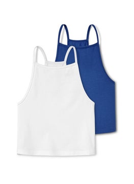 Tchibo Kids Girl 2 Pcs Plain Sleeveless Top, White and Blue  - Image 5