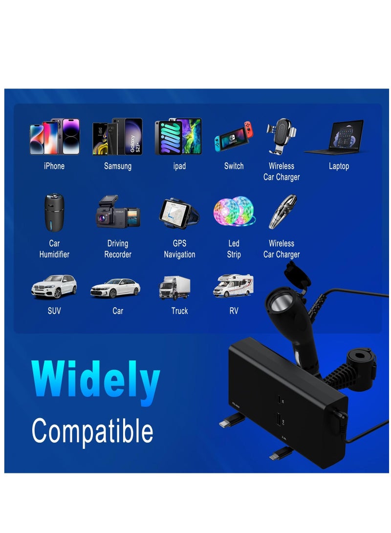 Multi Car Retractable Backseat Car Charger 5 in 1 Car Charging Station Box for Notebook/iPhone/Samsung,60W Cigarette Lighter Adapter with 1M Cable Share Ride Customer Charging Dock Attach to Headrest  - Image 5