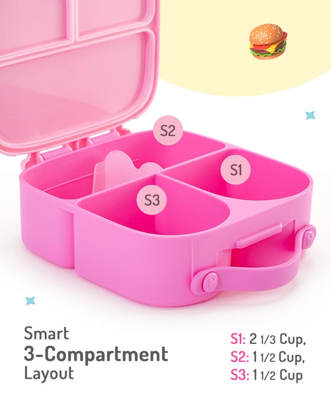 Bonfino Lunch Box, Leak-Resistant Seal, Food-Grade PP and Silicone, Durable, Princess Theme, 3 Years+, 1100 mL, 21.8 x 21.1 x 7.5 cm - Pink - Image 3