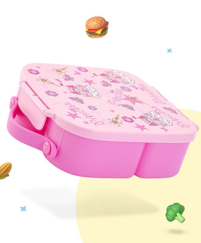 Bonfino Lunch Box, Leak-Resistant Seal, Food-Grade PP and Silicone, Durable, Princess Theme, 3 Years+, 1100 mL, 21.8 x 21.1 x 7.5 cm - Pink - Image 1