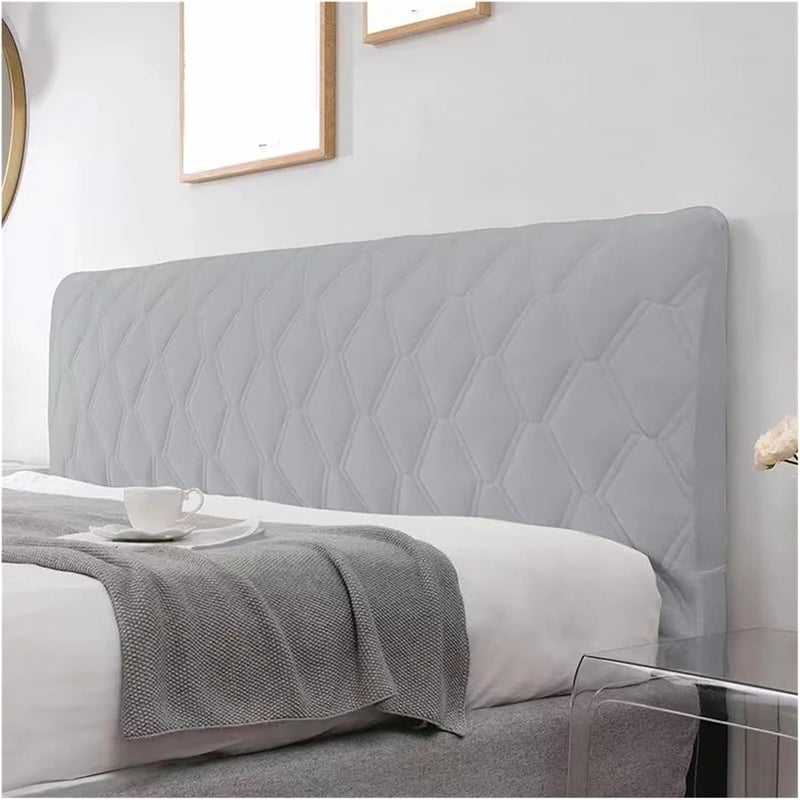 All-Inclusive Soft Smooth Quilted Head Cover Thicken Velvet Headboard Solid Color Bed Back Protector for Bedroom(Light Gray,W190 x H70cm) - Image 1