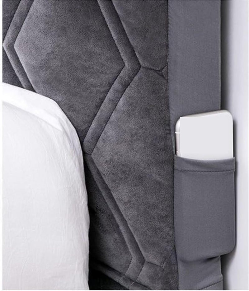 All-Inclusive Soft Smooth Quilted Head Cover Thicken Velvet Headboard Solid Color Bed Back Protector for Bedroom(Light Gray,W190 x H70cm) - Image 3