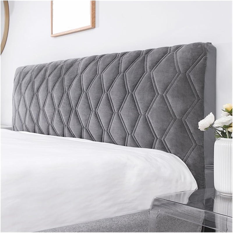 All-Inclusive Soft Smooth Quilted Head Cover Thicken Velvet Headboard Solid Color Bed Back Protector for Bedroom(Light Gray,W190 x H70cm) - Image 2