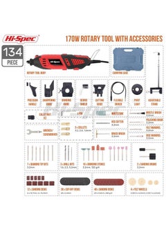 Hi-Spec 134Pc 160W Corded Rotary Power Tool Kit Set With Dremel Compatible Rotary Tools Accessory Kit Engraver Sander And Polisher For Grinding Cutting Wood Carving Sanding And Engraving  - Image 3