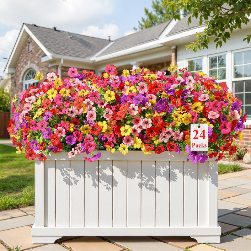Alupssuc 24 Bundles Artificial Flowers for Outdoors Decoration, UV Resistant Silk Faux Daisy Flora Spring Fake Plastic Plants Greenery for Outside Indoor Yard Home Porch Window Box Decor, Mix 5 Colors - Image 1