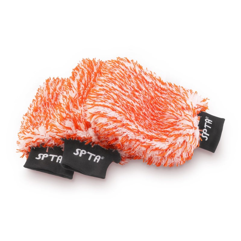 SPTA Microfiber Car Wash Mitt 3Pcs Sponge Glove Wrapped in Soft Plush Fiber Cloth Material Safe Washing with Any Soap Bucket Foam Gun Foam Cannon Other Cleaning Supplies MFICWMT