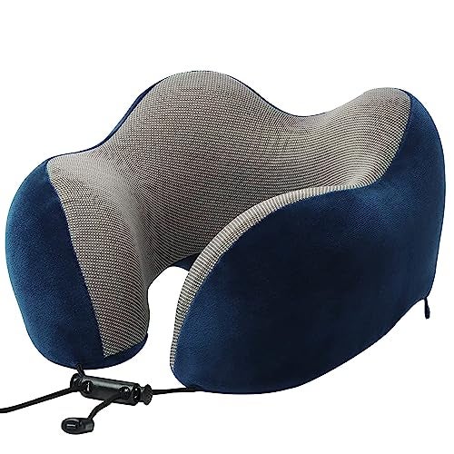 Billebon Premium Neck Pillow for Travelling Airplane Travel Pillow Comfortable Head Rest Neck Holder Pillow (Navy Blue Raised) - Image 1