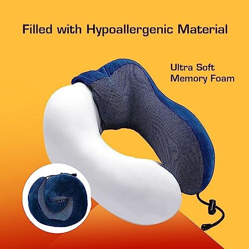 Billebon Premium Neck Pillow for Travelling Airplane Travel Pillow Comfortable Head Rest Neck Holder Pillow (Navy Blue Raised) - Image 4