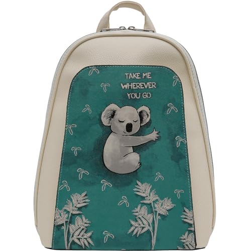 DOGO Small Backpack for Women - Vegan Leather and Unique Design Handmade Backpack Purse for Women, Koala Hug Design - Image 1