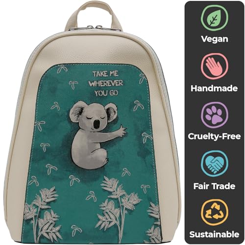 DOGO Small Backpack for Women - Vegan Leather and Unique Design Handmade Backpack Purse for Women, Koala Hug Design - Image 5