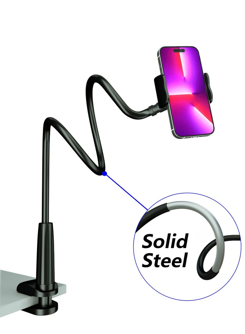 1 pcs Cell Phone Clip Bed Stand Holder, with Grip Flexible Long Arm Gooseneck Bracket Mount Clamp for Desk, Compatible with iPhone 14 Pro Max XR X 8 7 6 or Other 3.5-7" Devices - Image 2