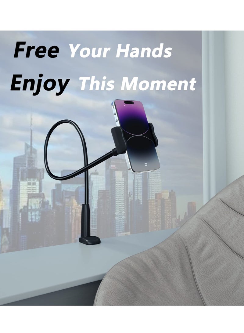 1 pcs Cell Phone Clip Bed Stand Holder, with Grip Flexible Long Arm Gooseneck Bracket Mount Clamp for Desk, Compatible with iPhone 14 Pro Max XR X 8 7 6 or Other 3.5-7" Devices - Image 3