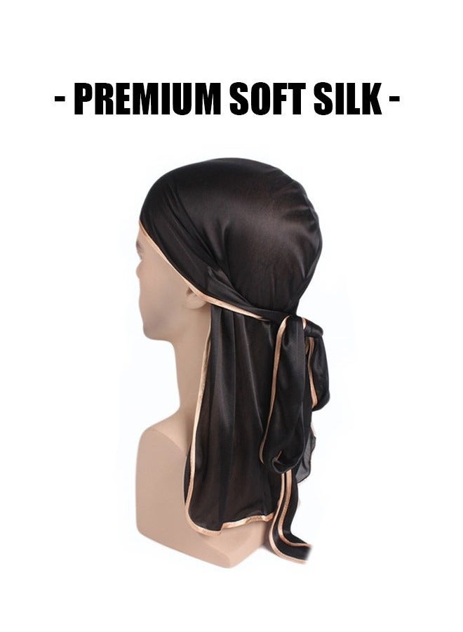 2 قطعة من Silk 360 Wave Wave Headwrap ، قبعة باندانا عمامة للجنسين مع ذيل طويل وحزام عريض للأطفال للنساء (أسود أحمر)