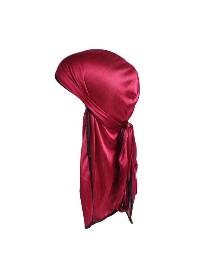 2 قطعة من Silk 360 Wave Wave Headwrap ، قبعة باندانا عمامة للجنسين مع ذيل طويل وحزام عريض للأطفال للنساء (أسود أحمر)