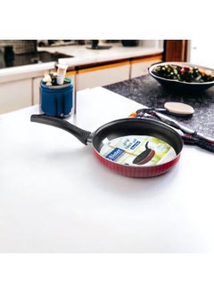 Bister Stripy Classy Jumbo Frying Pan With Aluminium Layered with Tefloan Coating, 28cm , Drak Red Color  - Image 1