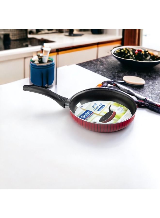Bister Stripy Classy Jumbo Frying Pan With Aluminium Layered with Tefloan Coating, 28cm , Drak Red Color - Image 1