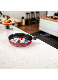 Bister Stripy Classy Jumbo Frying Pan With Aluminium Layered with Tefloan Coating, 28cm , Drak Red Color  - Image 2