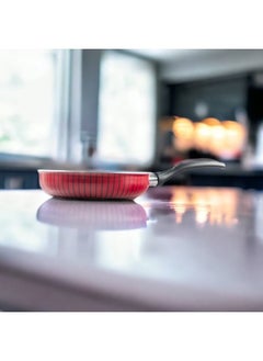 Bister Stripy Classy Jumbo Frying Pan With Aluminium Layered with Tefloan Coating, 28cm , Drak Red Color  - Image 5