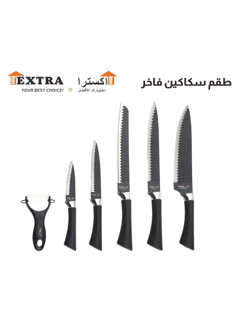 Extra 6 Piece Stainless Steel Kitchen Knife Set with Peeler - Image 1